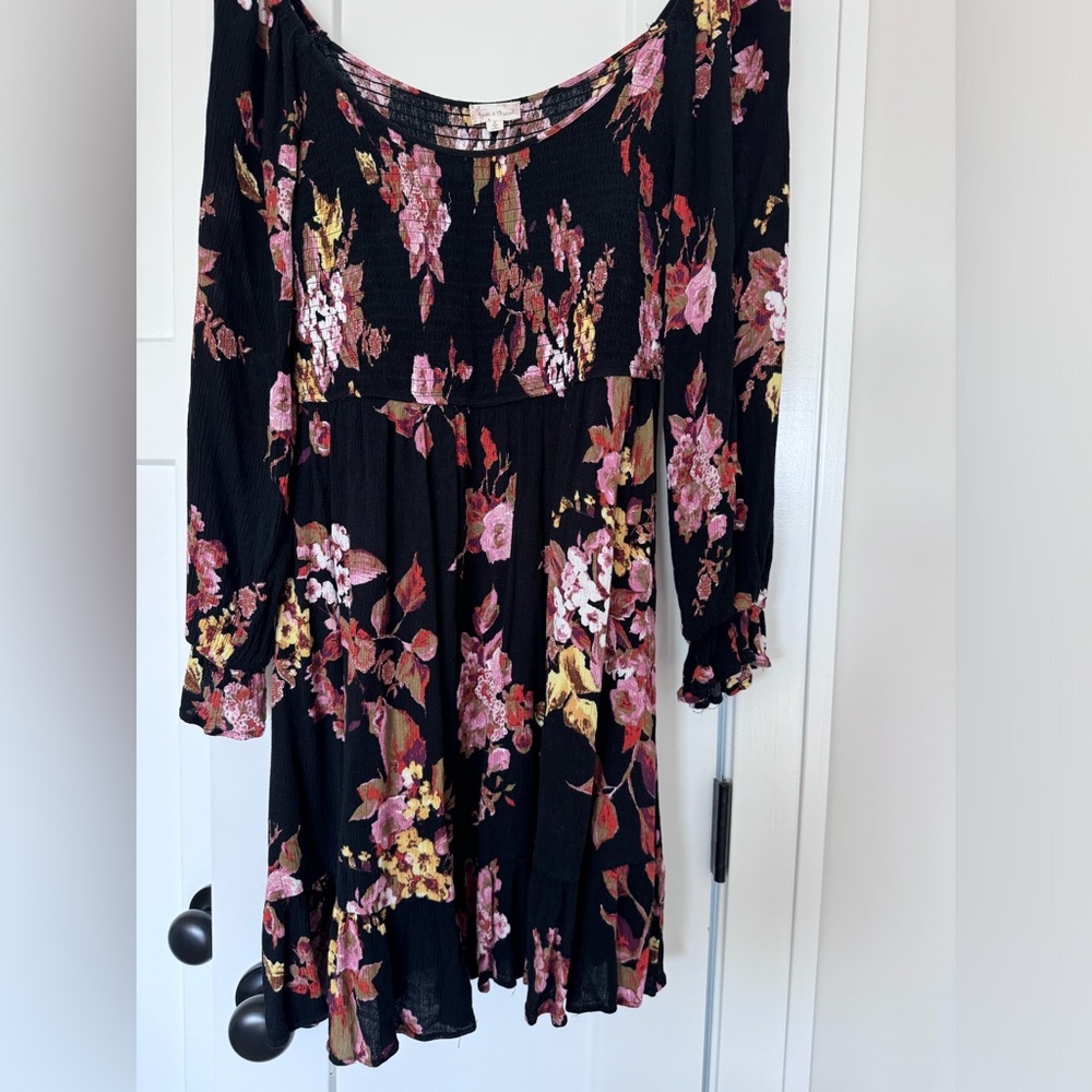 Black floral smocked dress